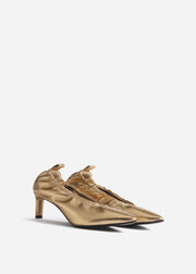 Leather Ruched Back Heeled Pumps - Gold - CO Collections